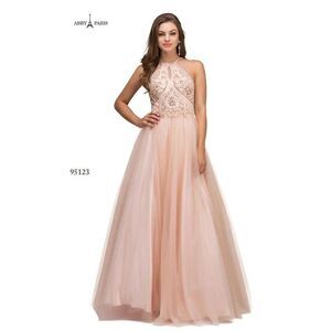 Prom Halter Blush Size 14 Ball Gown by Lucci Lu 95123 NEW